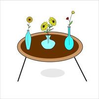 vector verzameling bloem in vaas met tafel illustraties