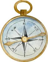 waterverf goud en blauw wijnoogst zak- kompas. nautische elemen vector