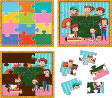 school- kinderen foto decoupeerzaag puzzel spel vector