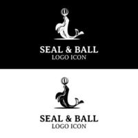 zegel strand spelen bal gebruik makend van haar neus- voor circus tonen wit en zwart logo ontwerp idee vector