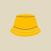 hoofd medeplichtig element in modern stijl vlak, lijn stijl. hand- getrokken vector illustratie van geel zomer Panama hoed, emmer hoed mode stijl, tekenfilm ontwerp, lapje, insigne, embleem.
