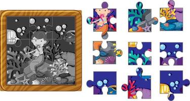 meermin foto decoupeerzaag puzzel spel sjabloon vector