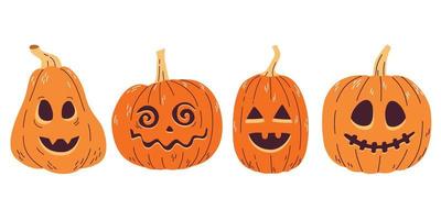 reeks oranje pompoen met grappig gezichten voor de vakantie halloween. vector illustratie.