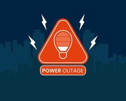 Black Out icoon. macht uitval web banier heeft een waarschuwing teken met een bliksem, lamp lamp symbool, veiligheid banden, en een nacht stad zonder elektriciteit. vector