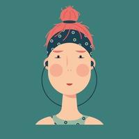 schattig avatar voor een verdrietig of wrok gember haar- jong vrouw. vector illustratie in pastel kleur.