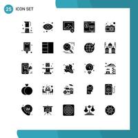 modern reeks van 25 solide glyphs pictogram van camera boodschappen doen visie winkel internet bewerkbare vector ontwerp elementen