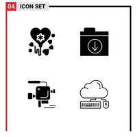 modern reeks van 4 solide glyphs pictogram van ballon film camera downloaden camera toetsenbord bewerkbare vector ontwerp elementen