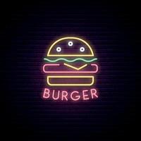 neon teken van hamburger. neon café embleem, heldere banner. reclame-ontwerp. vector