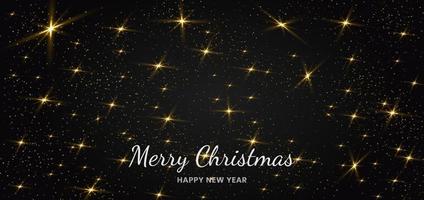gouden glitter en lichteffect van deeltjes op zwarte achtergrond sprankelende sterstofdeeltjes. kerst banner ontwerp. vector