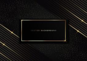 abstract frame strepen gouden lijnen diagonale overlapping op stip goud glitter zwarte achtergrond. luxe stijl. vector