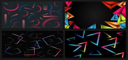 set van abstracte sjabloon kleurrijke geometrische levendige op zwarte achtergrond met ruimte voor uw tekst. vector