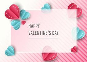 Valentijnsdag achtergrond. harten roze en blauw papier gesneden kaart op roze en blauwe achtergrond met ruimte voor tekst. vector