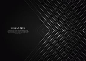 abstracte zwarte achtergrond met zilveren gestreepte lijnen die met exemplaarruimte voor tekst overlappen. luxe stijl. vector