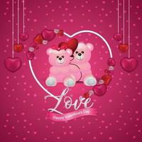 happy Valentijnsdag concept op rood hart met teddy achtergrond vector