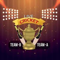 cricketwedstrijd concept met stadion en achtergrond vector