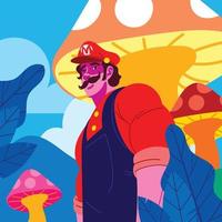 Mens met kostuum geïnspireerd door super Mario vector