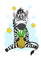 schattig vectorafrikaans dier in tekenfilm stijl. zebra met ananas. vector