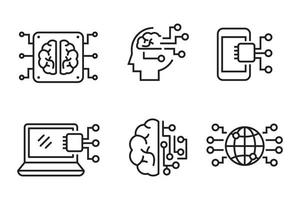 reeks van kunstmatig intelligentie- pictogrammen in lineair stijl geïsoleerd Aan wit achtergrond vector