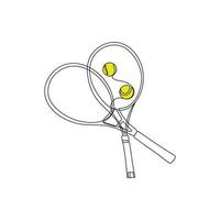 tennis rackets en ballen. een lijn kunst. tennis spel. sport- apparatuur. vector illustratie