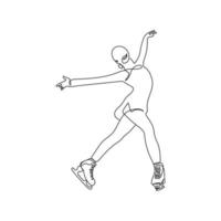 ijs het schaatsen, figuur schaatser in een doorlopend lijn tekening stijl. een jong vrouw is dansen. winter sport concept. hand- getrokken vector illustratie.