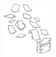 vliegend papier. blanco vel. gegooid voorwerp. wit afval. tekenfilm vlak illustratie. stack en stapel van documenten. kantoor element. vector