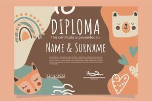 kleuterschool boho dieren diploma vector