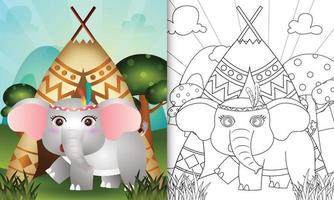 kleurboeksjabloon voor kinderen met een schattige tribale boho olifant karakter illustratie vector