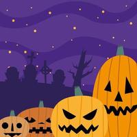 Halloween-pompoenen op een begraafplaats bij nacht vectorontwerp vector