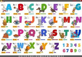 alfabet met stripfiguren en objecten educatieve set vector