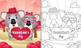 kleurboek voor kinderen met geïllustreerd koalapaar schattig valentijnsdag vector