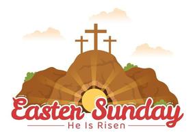 gelukkig Pasen zondag dag illustratie met Jezus, hij is opgestaan en viering van opstanding voor web banier of landen bladzijde in hand- getrokken Sjablonen vector
