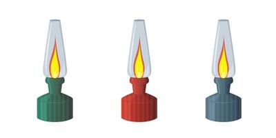 reeks van kerosine lampen. portable lamp voor tuin en camping geïsoleerd Aan wit achtergrond. dichtbij omhoog vector illustratie