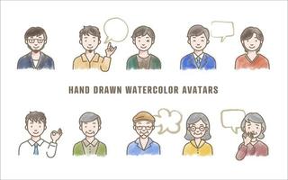 reeks van divers vector avatars, gemakkelijk waterverf hand- getrokken illustratie van mannetje en vrouw gezicht