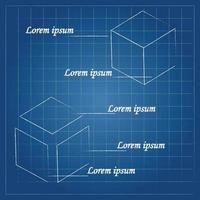 blauwdruk achtergrond met schetsen van kubus vector, blauwdruk sjabloon vector