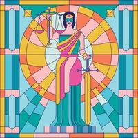 Vrouwe van Justitie femida of themis vector illustratie schilderij glas of gebrandschilderd glas