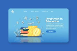 moderne platte ontwerp vectorillustratie. investering in bestemmingspagina voor onderwijs en webbannersjabloon. studiebeurs, studielening, geld sparen voor onderwijs, wereldwijde bedrijfsstudie, onderwijs in het buitenland. vector