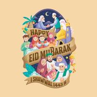 gelukkig eid mubarak 1 shawwal 1443 hijrah vector