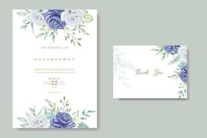 blauw bloemen bruiloft kaart reeks vector
