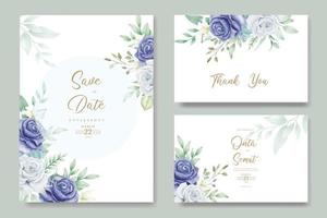 blauw bloemen bruiloft kaart reeks vector