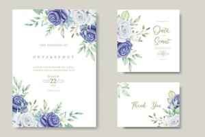 blauw bloemen bruiloft kaart reeks vector