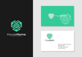 zeshoek huis logo met bedrijf kaart sjabloon. creatief huis logo ontwerp concepten vector
