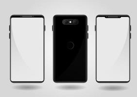 realistisch smartphonemodel met ontwerp aan de voor- en achterkant vector