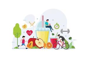 sport en biologisch voedsel voor een gezonde levensstijl ontwerpconcept vector