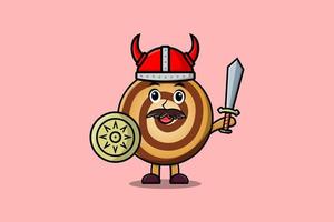 schattig tekenfilm koekjes viking piraat Holding zwaard vector