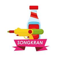 waterfles en plastic speelgoedpistool voor songkran-festival vector