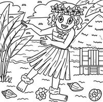 zomer meisje in hula kleding kleur bladzijde voor kinderen vector