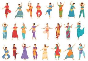 Indisch meisje danser pictogrammen reeks tekenfilm vector. Indisch danser vector