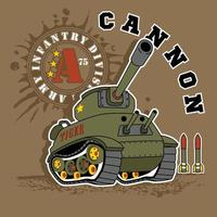 gepantserd voertuig met groot kanon, vector tekenfilm illustratie