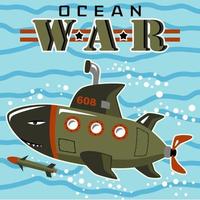 onderzeeër in haai Kenmerken ontslagen een torpedo- onderzees, vector tekenfilm illustratie