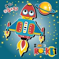 grappig raket robot Gaan naar buitenste ruimte, vector tekenfilm illustratie